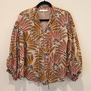 Karlie Ruffle Puff Sleeve Button Front Top Women’s Sz M Oversized Boho Resort